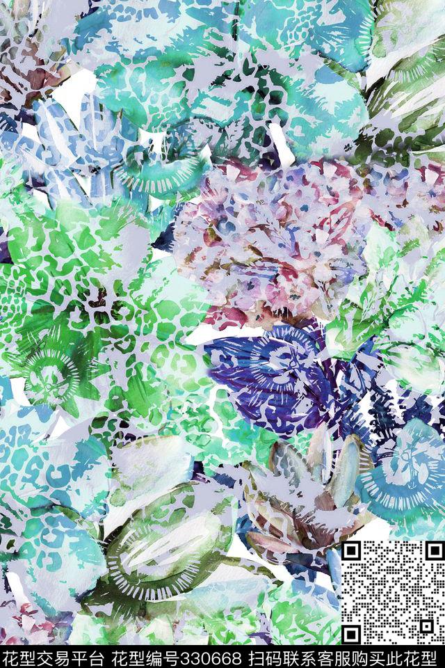 花卉休闲抽象数码印花华亿平台下载（图片编号: 330668） - 瓦栏（Walan）