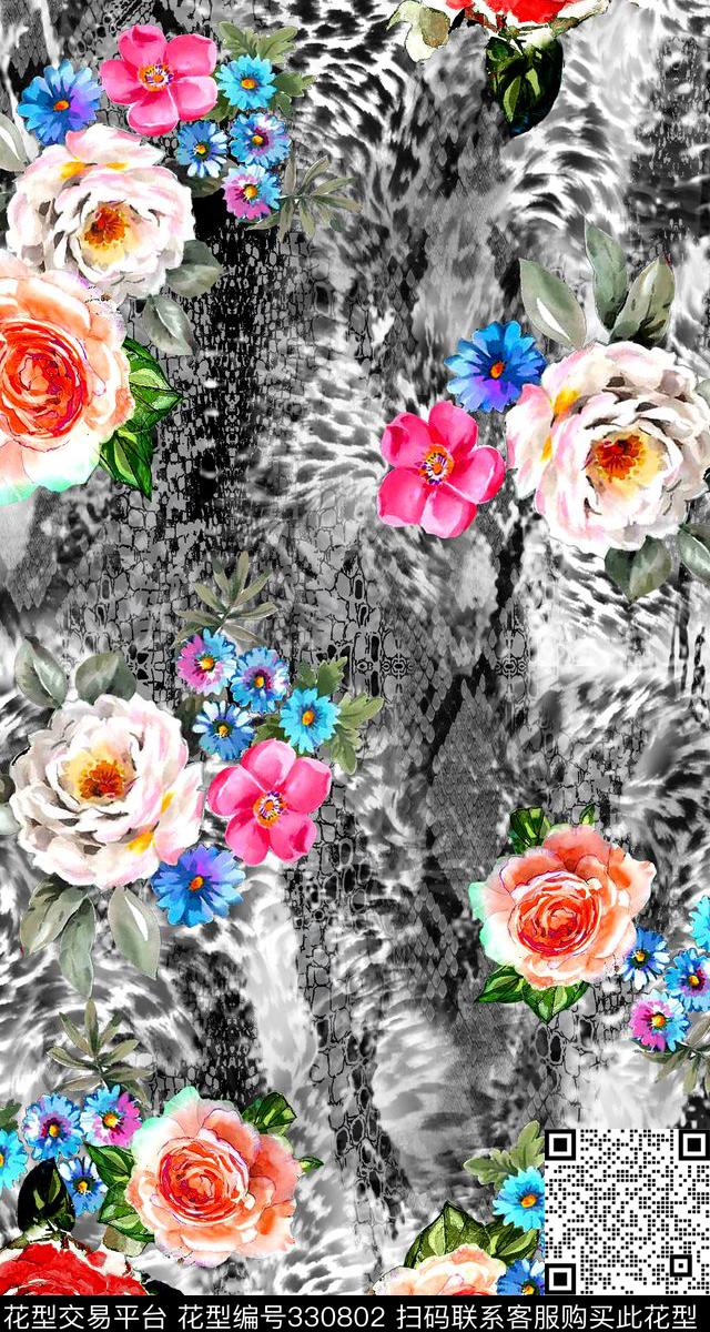 抽象艺术植物花卉数码印花华亿平台下载（图片编号: 330802） - 瓦栏（Walan）
