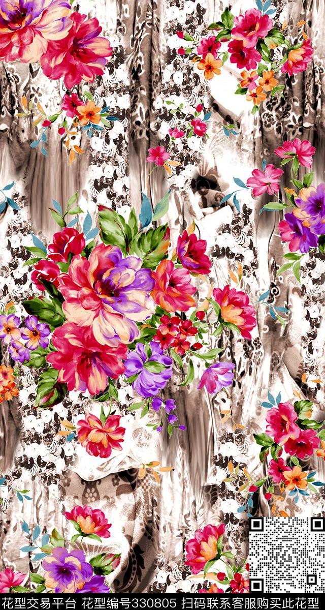 植物花卉抽象艺术数码印花华亿平台下载（图片编号: 330805） - 瓦栏（Walan）