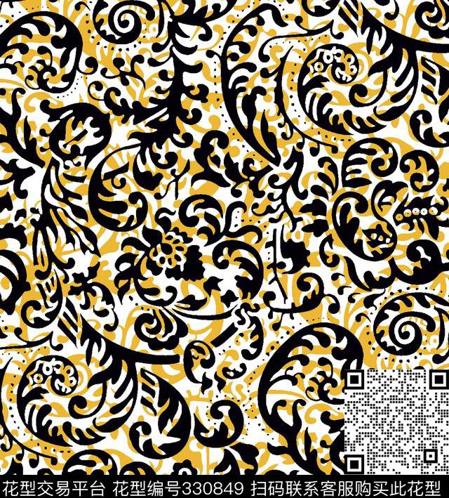 抽像传统印花华亿平台下载（图片编号: 330849） - 瓦栏（Walan）