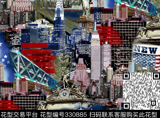 米字旗欧式建筑五角星数码印花华亿平台下载（图片编号: 330885） - 瓦栏（Walan）