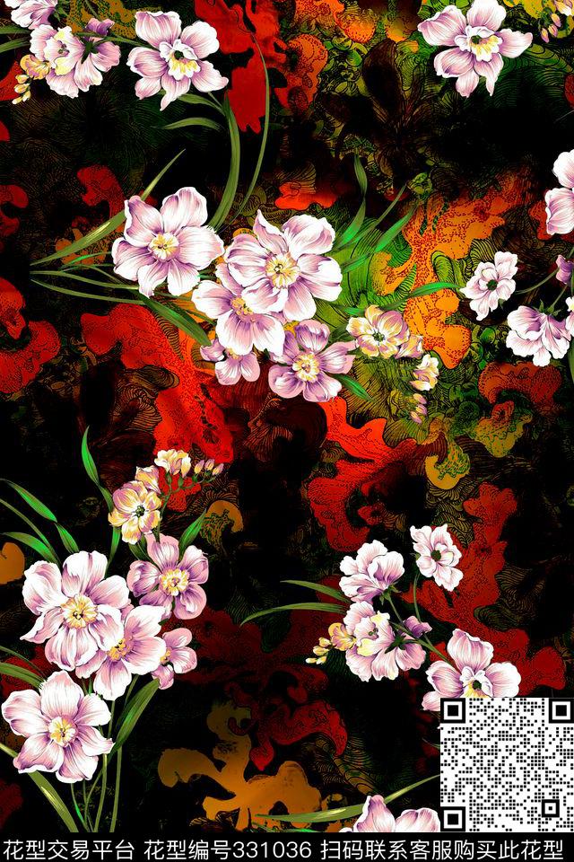 花卉数码印花华亿平台下载（图片编号: 331036） - 瓦栏（Walan）