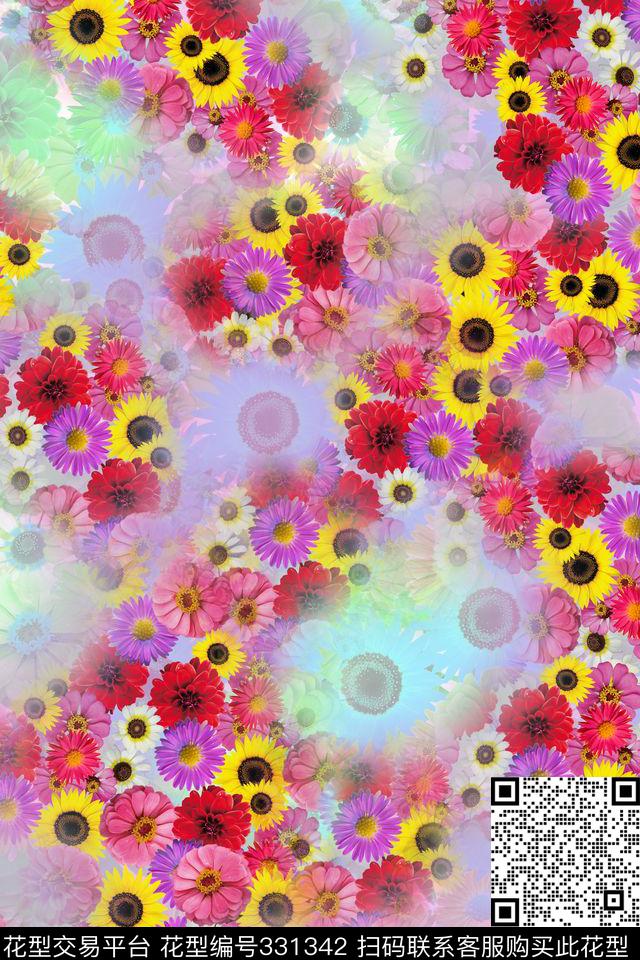 花卉抽象数码印花华亿平台下载（图片编号: 331342） - 瓦栏（Walan）