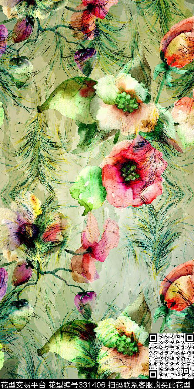 肌理现代大花数码印花华亿平台下载（图片编号: 331406） - 瓦栏（Walan）