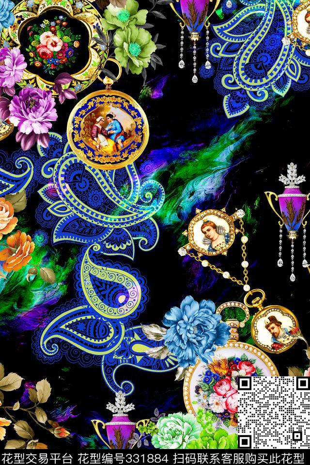 佩斯利火腿纹欧式宫廷风珠宝宝石数码印花华亿平台下载（图片编号: 331884） - 瓦栏（Walan）