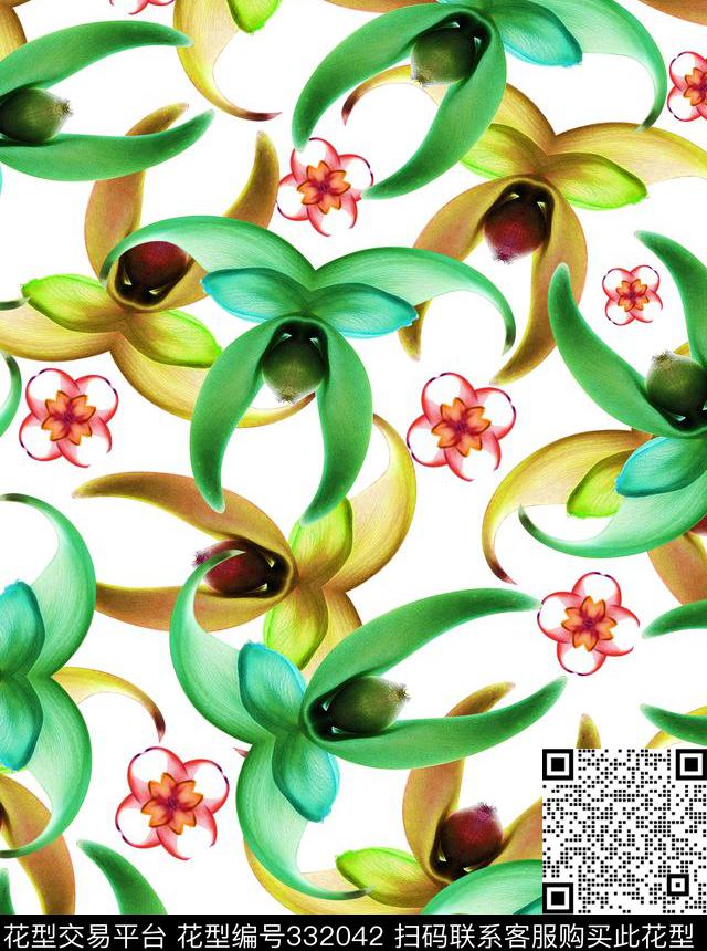 抽象抽象花花鸟数码印花华亿平台下载（图片编号: 332042） - 瓦栏（Walan）