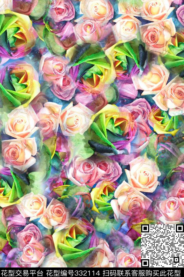 花卉抽象数码印花华亿平台下载（图片编号: 332114） - 瓦栏（Walan）