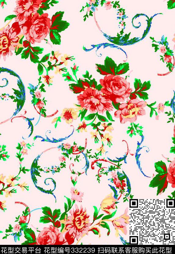 花卉风景定位传统印花华亿平台下载（图片编号: 332239） - 瓦栏（Walan）