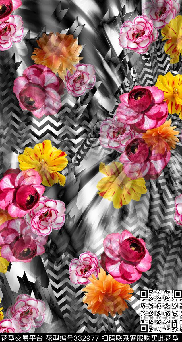 抽象艺术植物花卉数码印花华亿平台下载（图片编号: 332977） - 瓦栏（Walan）