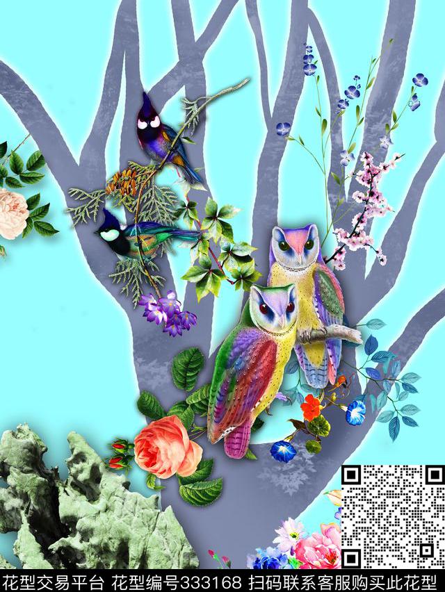 定位花卉鸟数码印花华亿平台下载（图片编号: 333168） - 瓦栏（Walan）
