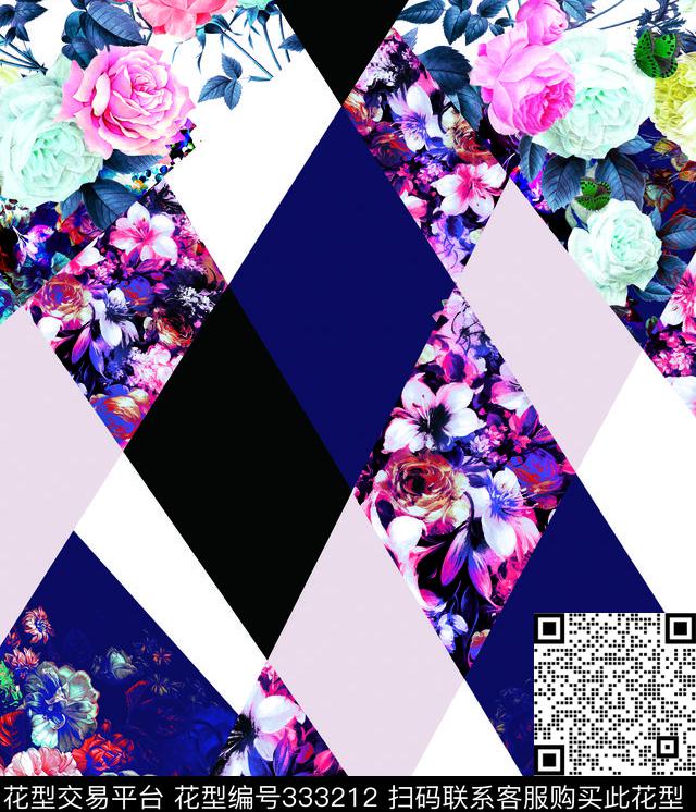 定位几何花卉数码印花华亿平台下载（图片编号: 333212） - 瓦栏（Walan）