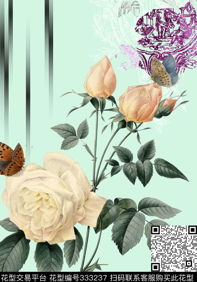 定位花卉纯色底数码印花华亿平台下载（图片编号: 333237） - 瓦栏（Walan）