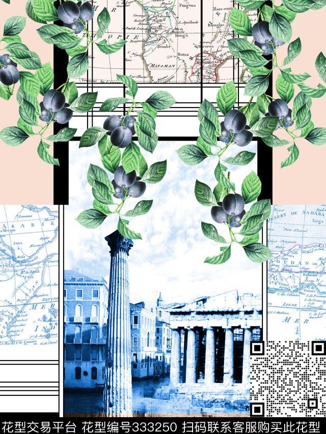 定位几何花卉数码印花华亿平台下载（图片编号: 333250） - 瓦栏（Walan）