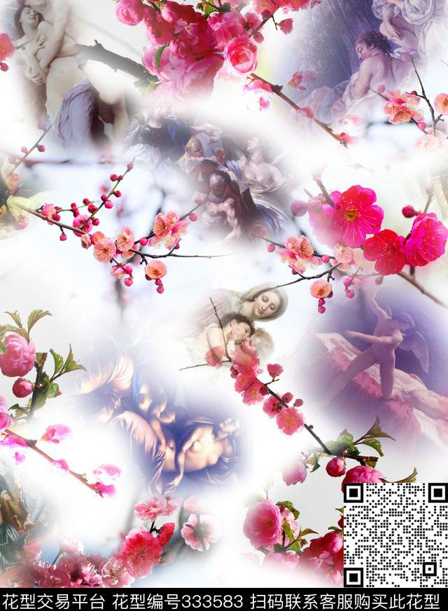 面料桃花花鸟数码印花华亿平台下载（图片编号: 333583） - 瓦栏（Walan）