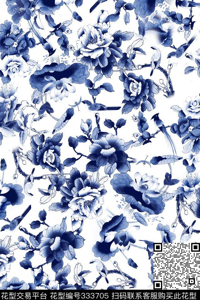 花卉休闲抽象数码印花华亿平台下载（图片编号: 333705） - 瓦栏（Walan）