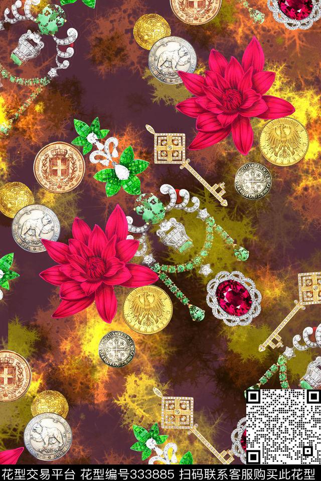 巴洛克珠宝宝石金币数码印花华亿平台下载（图片编号: 333885） - 瓦栏（Walan）