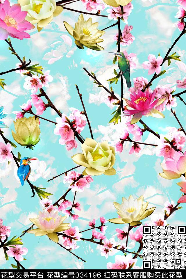 花卉组合数码印花华亿平台下载（图片编号: 334196） - 瓦栏（Walan）