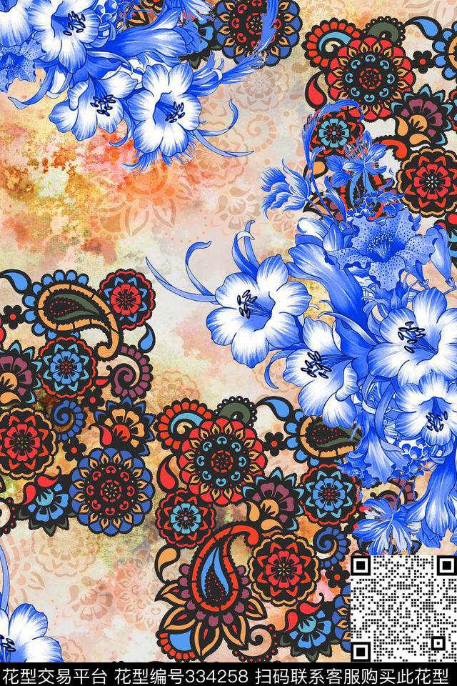 花卉佩斯利数码印花华亿平台下载（图片编号: 334258） - 瓦栏（Walan）