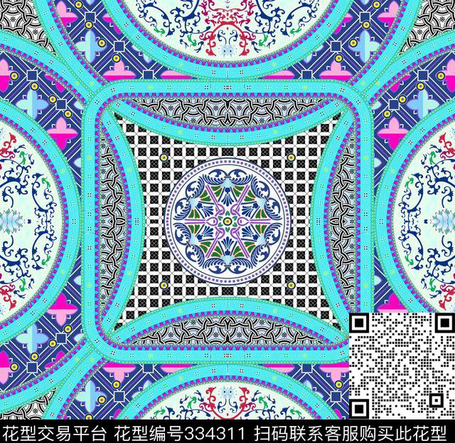 复古几何几何图案传统印花华亿平台下载（图片编号: 334311） - 瓦栏（Walan）