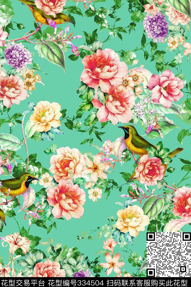 花卉组合数码印花华亿平台下载（图片编号: 334504） - 瓦栏（Walan）