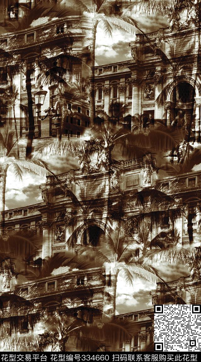 抽象夏威夷椰树数码印花华亿平台下载（图片编号: 334660） - 瓦栏（Walan）