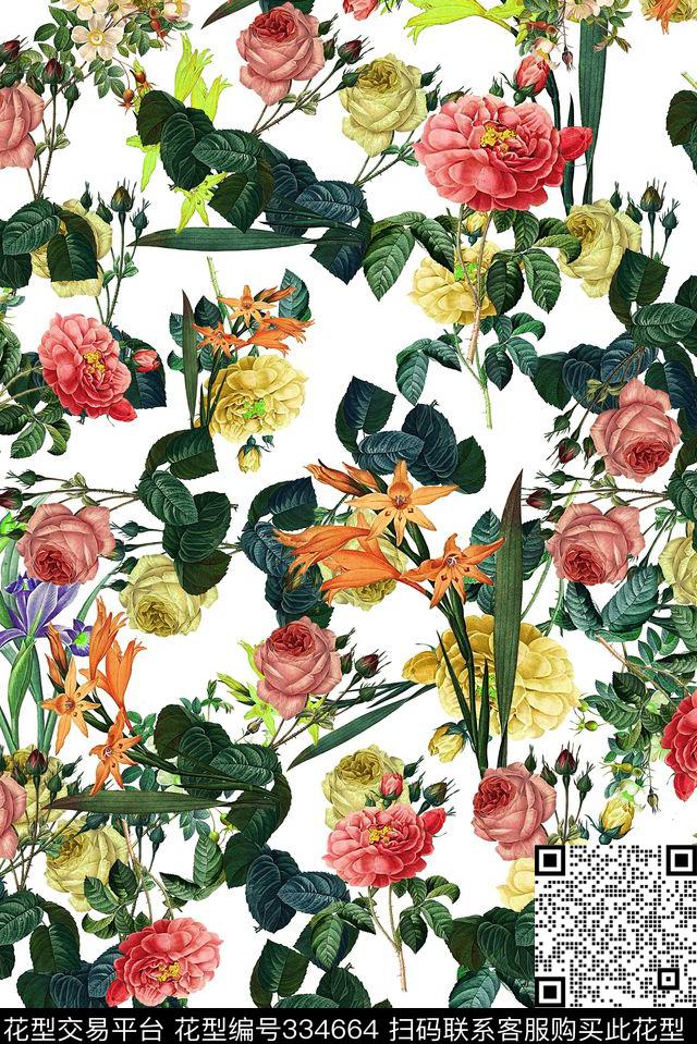 男女泳装四方连续花鸟植物数码印花华亿平台下载（图片编号: 334664） - 瓦栏（Walan）