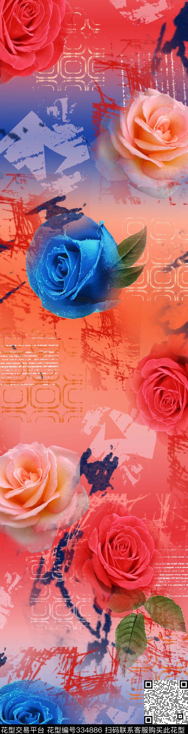 简单花卉花卉1.玫瑰传统印花华亿平台下载（图片编号: 334886） - 瓦栏（Walan）