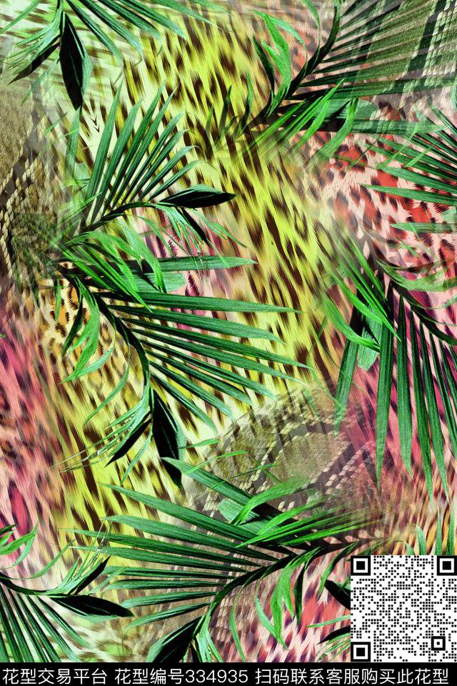 花卉水果、叶子抽象数码印花华亿平台下载（图片编号: 334935） - 瓦栏（Walan）