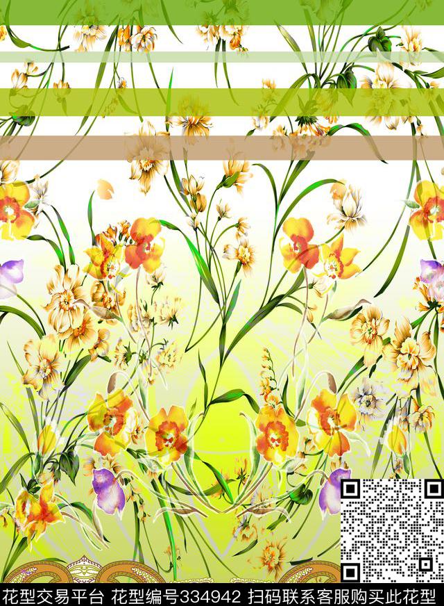 几何面料花卉数码印花华亿平台下载（图片编号: 334942） - 瓦栏（Walan）