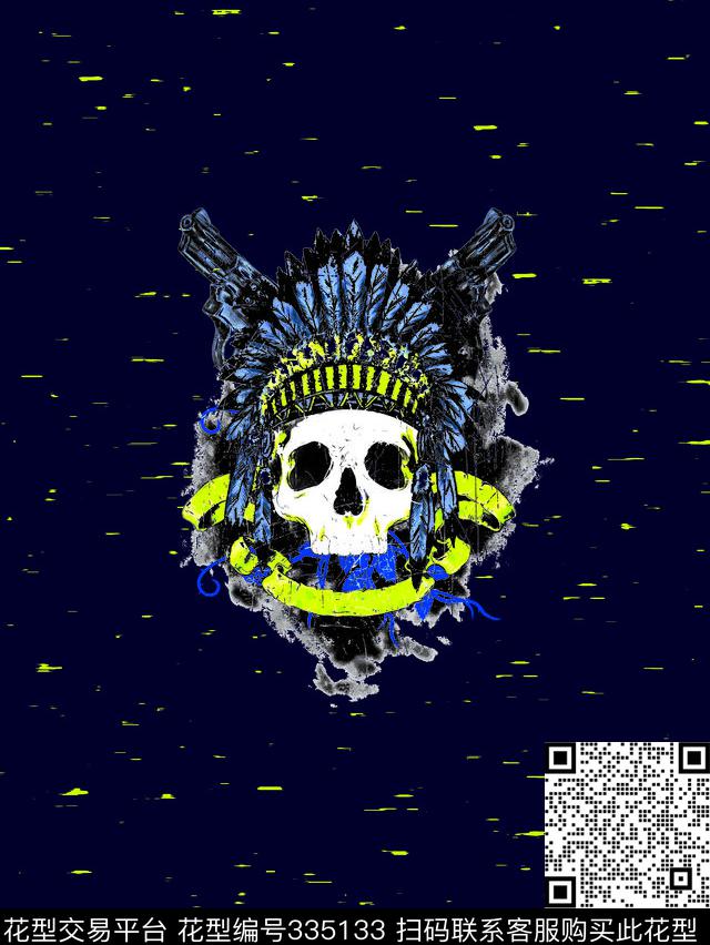 骷髅印第安左轮枪数码印花华亿平台下载（图片编号: 335133） - 瓦栏（Walan）