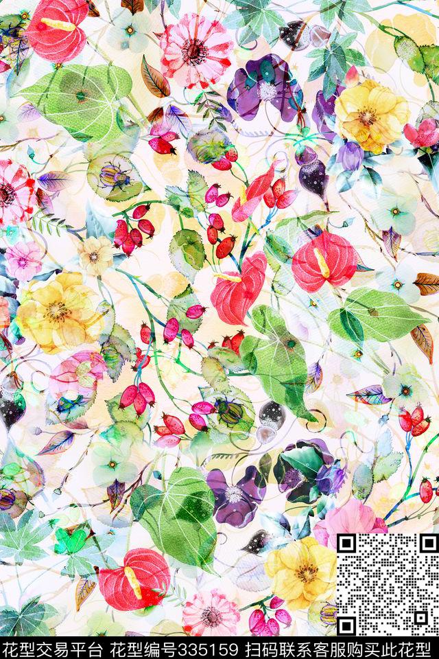 花卉数码印花华亿平台下载（图片编号: 335159） - 瓦栏（Walan）