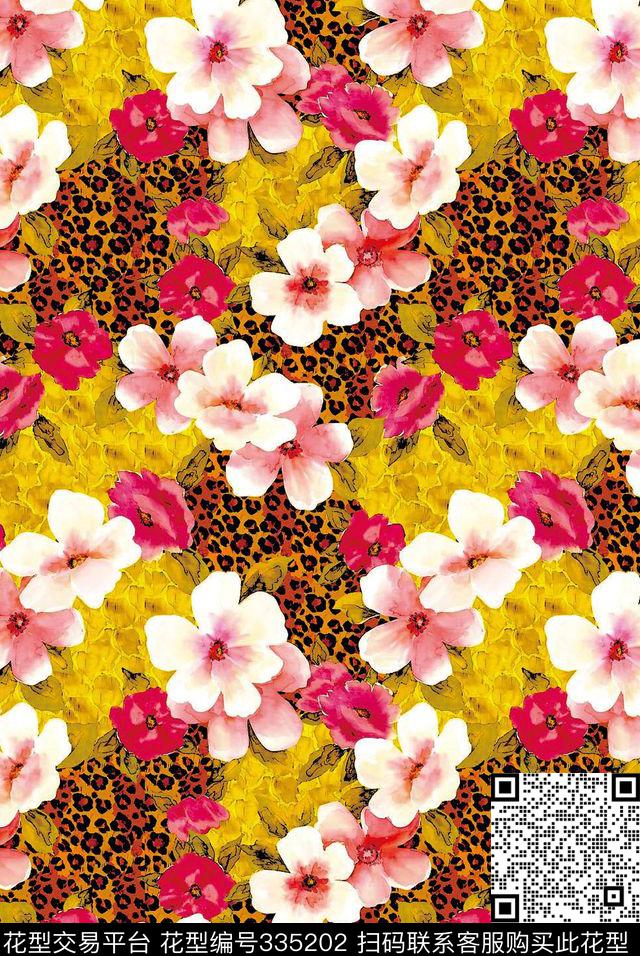 豹纹花豹纹花卉动物纹数码印花华亿平台下载（图片编号: 335202） - 瓦栏（Walan）