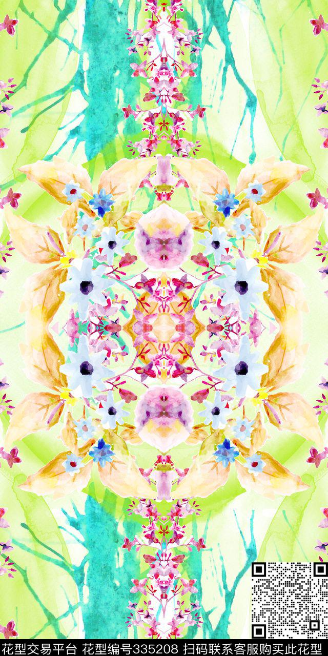 抽象现代花卉数码印花华亿平台下载（图片编号: 335208） - 瓦栏（Walan）