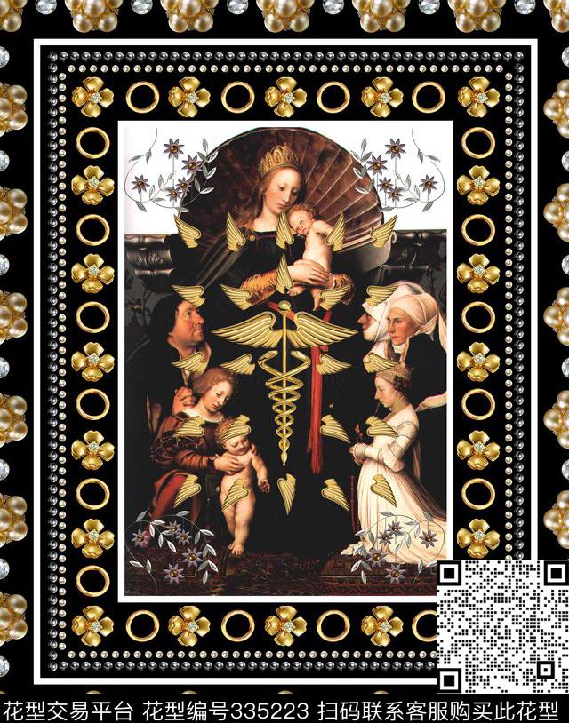 欧式宫廷风珍珠、珠宝、圣母、基督教数码印花华亿平台下载（图片编号: 335223） - 瓦栏（Walan）