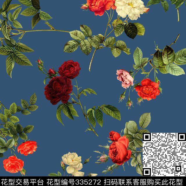 手绘系列手绘花月季花数码印花华亿平台下载（图片编号: 335272） - 瓦栏（Walan）