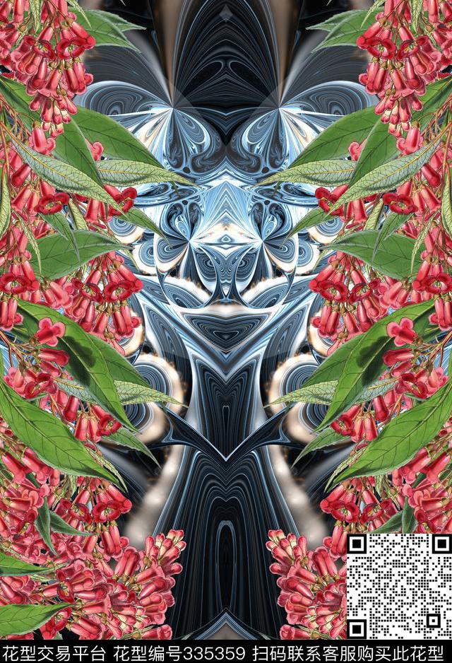花卉休闲抽象数码印花华亿平台下载（图片编号: 335359） - 瓦栏（Walan）