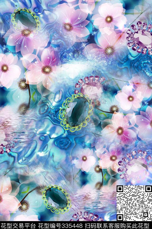 花卉抽象珠宝、配饰数码印花华亿平台下载（图片编号: 335448） - 瓦栏（Walan）