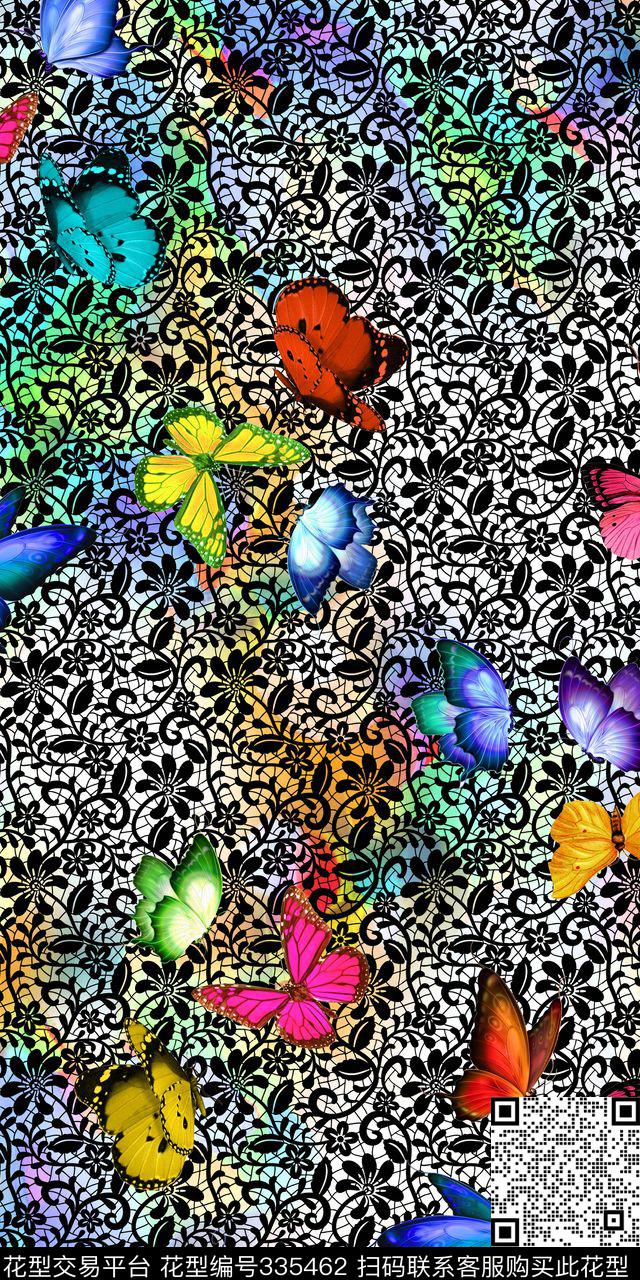 小碎花渐变蝴蝶数码印花华亿平台下载（图片编号: 335462） - 瓦栏（Walan）