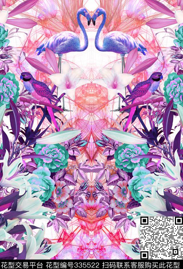 花卉休闲抽象数码印花华亿平台下载（图片编号: 335522） - 瓦栏（Walan）