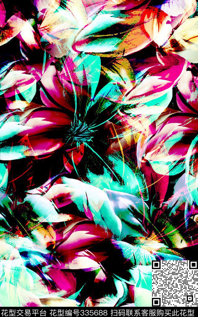 花卉、抽象、绚丽数码印花华亿平台下载（图片编号: 335688） - 瓦栏（Walan）
