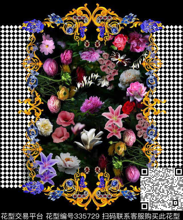 欧式宫廷风鲜花、玫瑰、月季、百合数码印花华亿平台下载（图片编号: 335729） - 瓦栏（Walan）