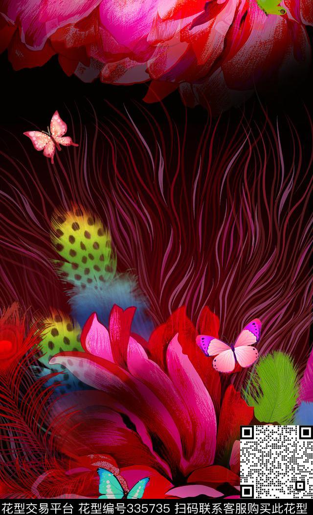 花卉动物纹定位数码印花华亿平台下载（图片编号: 335735） - 瓦栏（Walan）