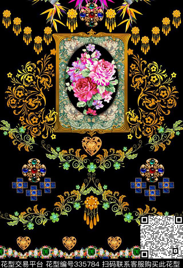 宗教元素花卉十字架数码印花华亿平台下载（图片编号: 335784） - 瓦栏（Walan）