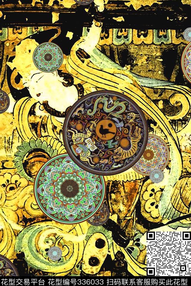 佩斯里卷草传统花纹纹样数码印花华亿平台下载（图片编号: 336033） - 瓦栏（Walan）
