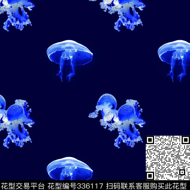 海洋生物水母、海蜇海底生物数码印花华亿平台下载（图片编号: 336117） - 瓦栏（Walan）