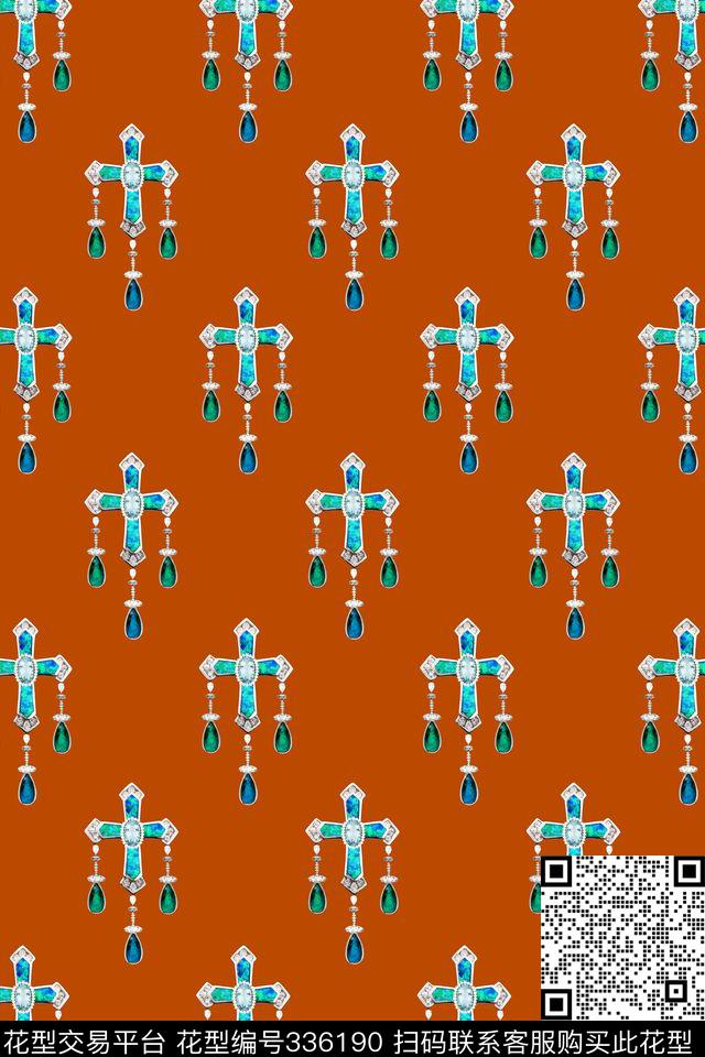 巴洛克珠宝十字架数码印花华亿平台下载（图片编号: 336190） - 瓦栏（Walan）