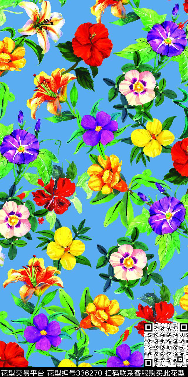 花卉田园水彩数码印花华亿平台下载（图片编号: 336270） - 瓦栏（Walan）
