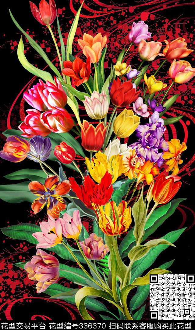 花卉定位郁金香数码印花华亿平台下载（图片编号: 336370） - 瓦栏（Walan）