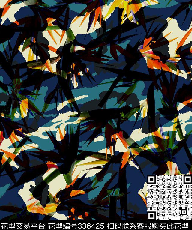 迷彩抽象天堂鸟数码印花华亿平台下载（图片编号: 336425） - 瓦栏（Walan）
