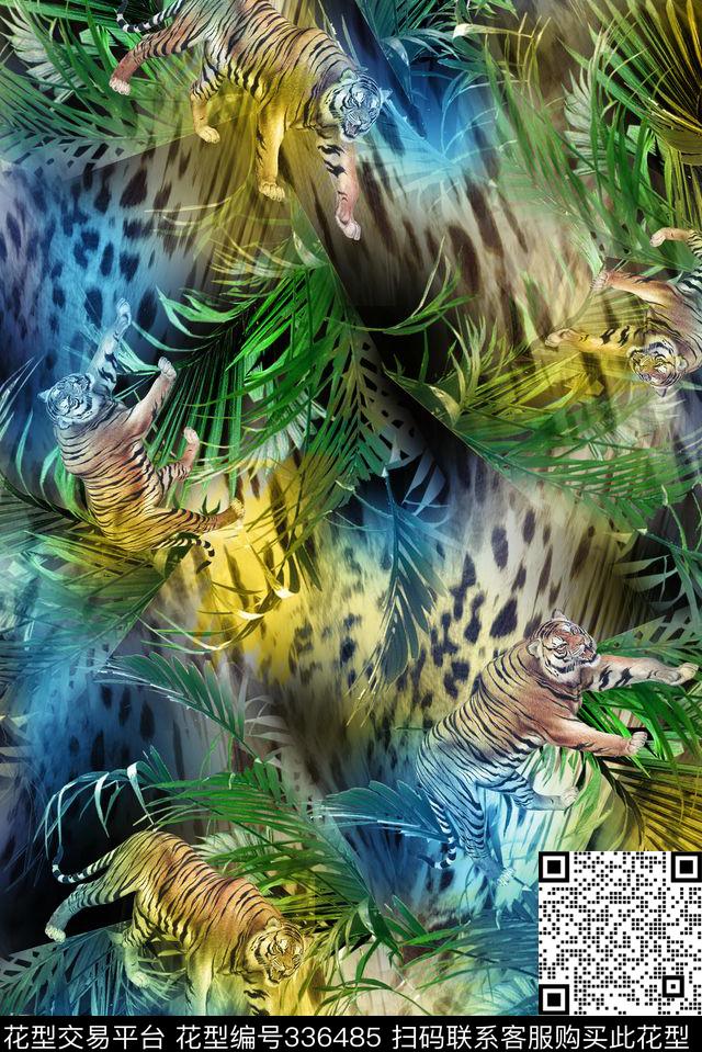 动物纹水果、叶子抽象数码印花华亿平台下载（图片编号: 336485） - 瓦栏（Walan）